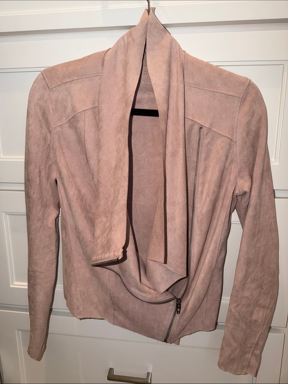 BLANKNYC Drape Front Faux Suede Jacket PINK ADOBE Small - Picture 3 of 7